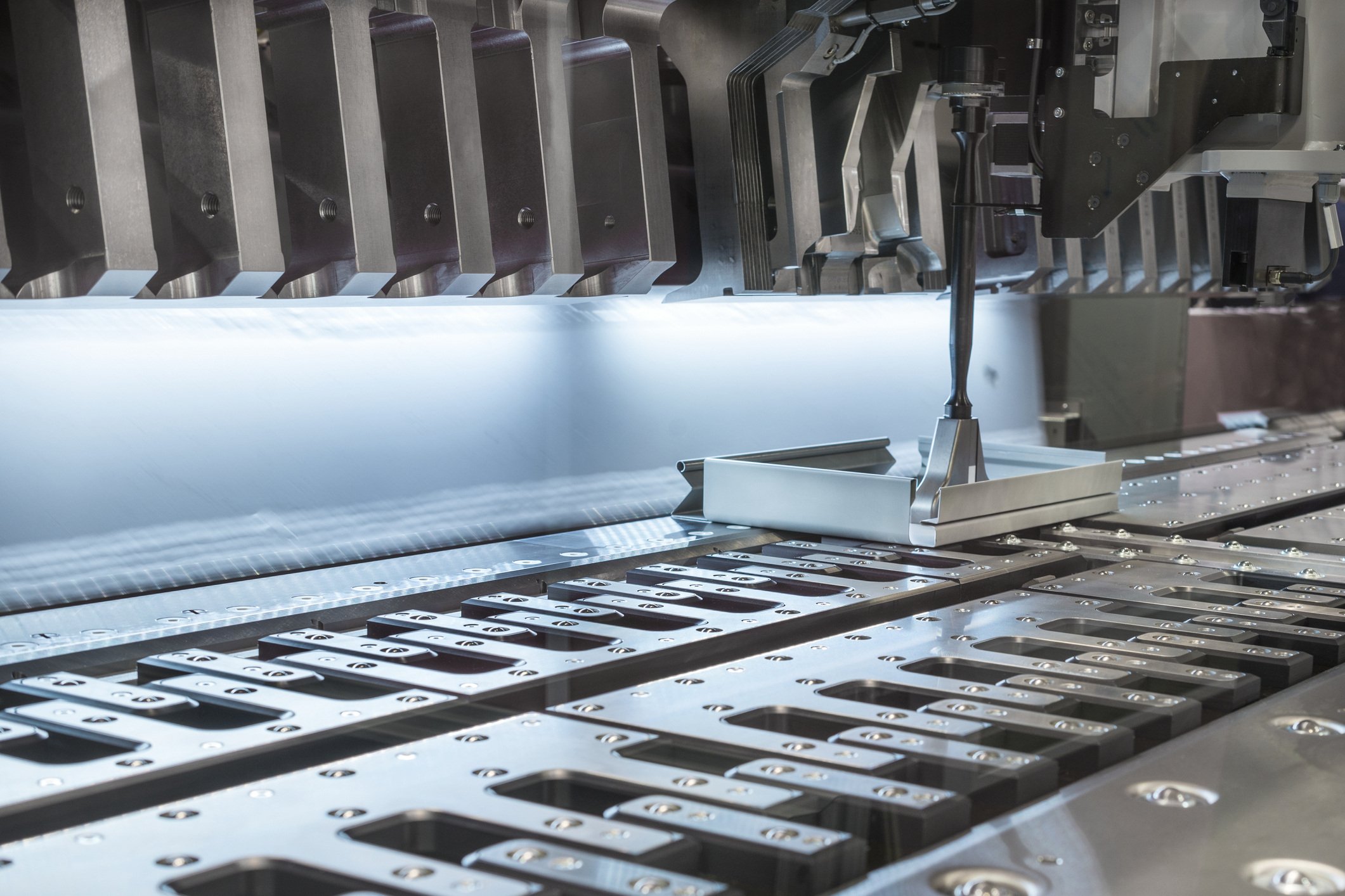 Metal stamping machine up close in action