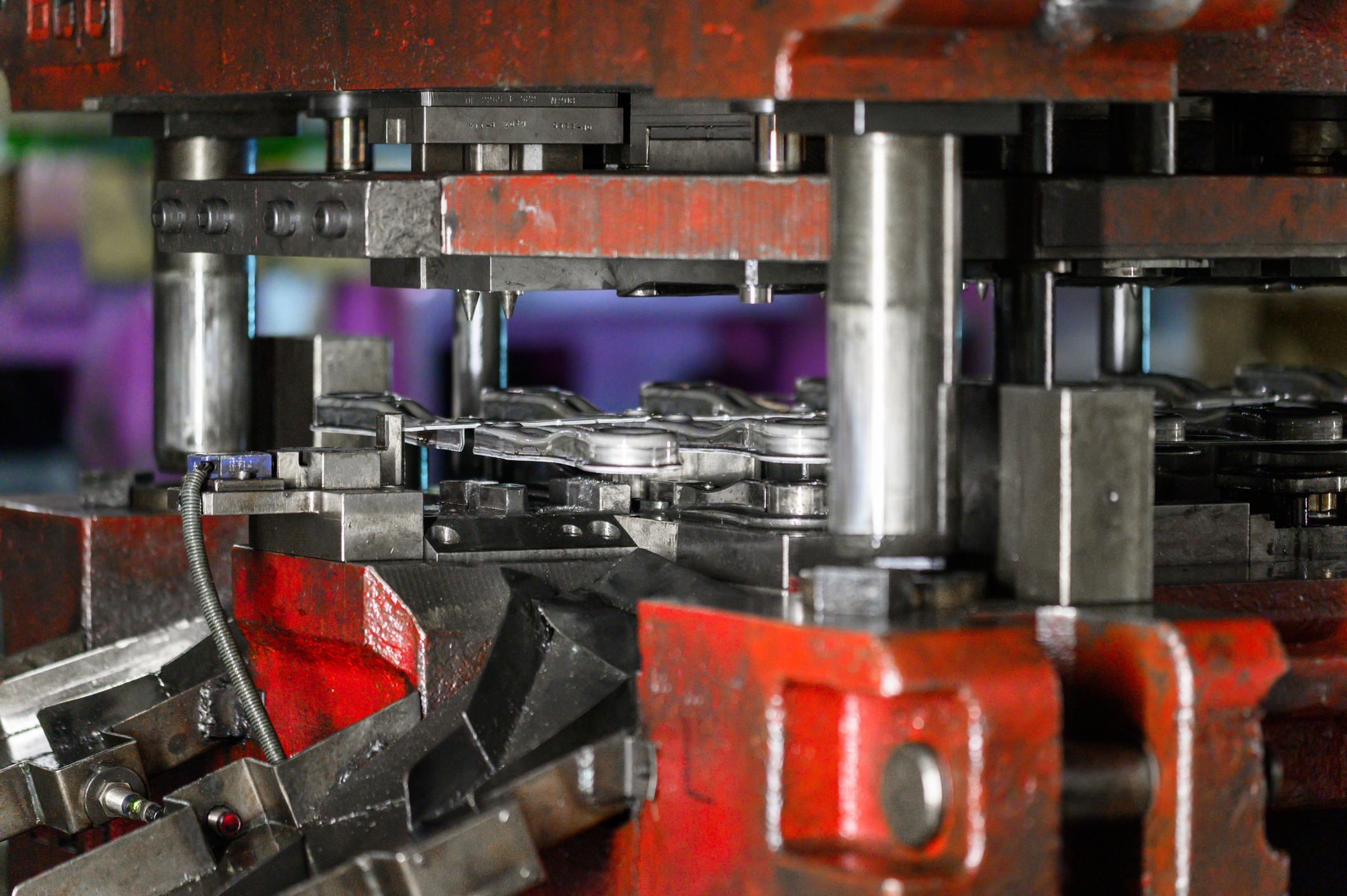 Stamping press in action up close